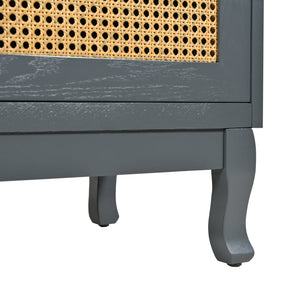 English Elm Retro 4-Door Sideboard with Spacious Adjustable Shelves, Solid Wood Legs, Spray-Painted MDF Finish Antique Dark Grey,Rattan W2696P256247