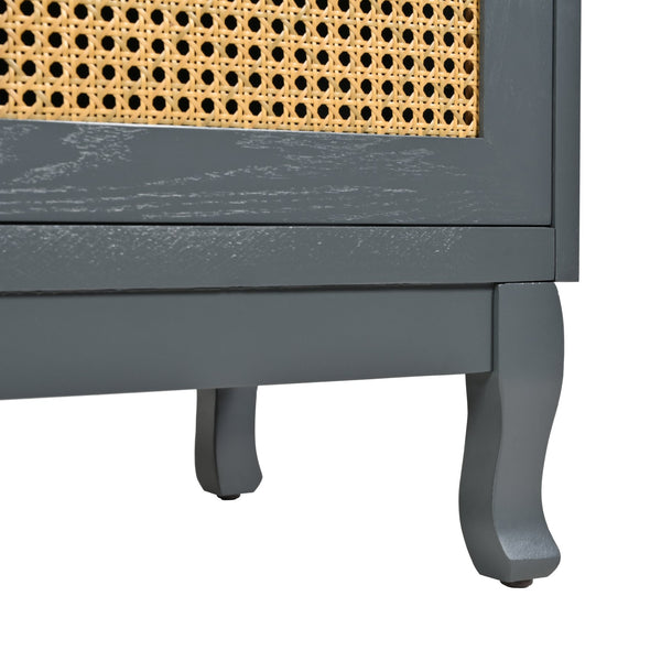 English Elm Retro 4-Door Sideboard with Spacious Adjustable Shelves, Solid Wood Legs, Spray-Painted MDF Finish Antique Dark Grey,Rattan W2696P256247