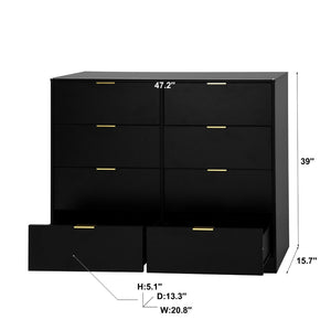 English Elm 8 Drawer Tall Chest Slim Particleboard Build Smooth Gliding Storage for Bedroom Closet Black W409S00027