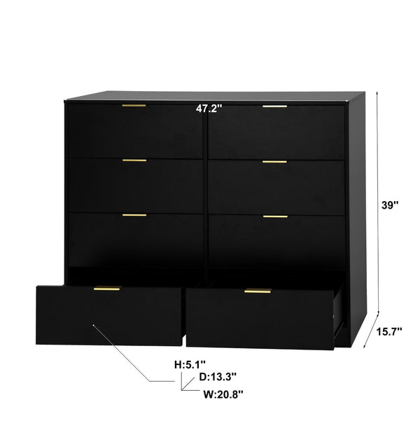 English Elm 8 Drawer Tall Chest Slim Particleboard Build Smooth Gliding Storage for Bedroom Closet Black W409S00027