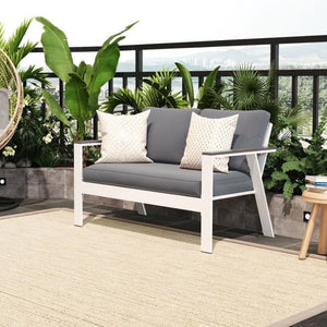 English Elm 52.95" Rust-proof Aluminum Outdoor Loveseat Wood Grain Arms Angled Back Patio B082P454969