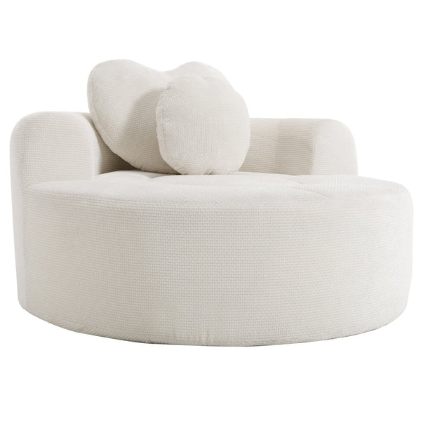 English Elm Round Cloud Sofa Bed Waffle Fabric Memory Foam Convertible Couch for Small Space Living Beige W3224P491994
