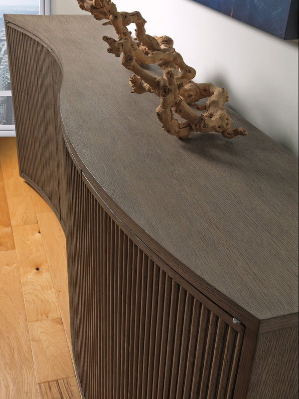 Lexington Artistica Home Mavericks Media Console - Unique Modern Design With Ocean Wave Shape And Fluted Doors For Your Home Gray Wood 2284-907