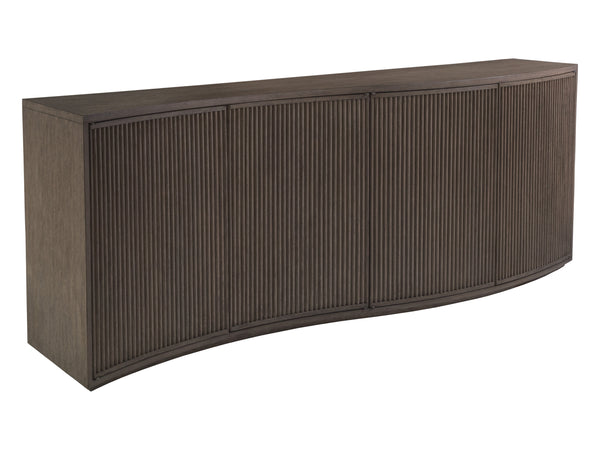 Lexington Artistica Home Mavericks Media Console - Unique Modern Design With Ocean Wave Shape And Fluted Doors For Your Home Gray Wood 2284-907