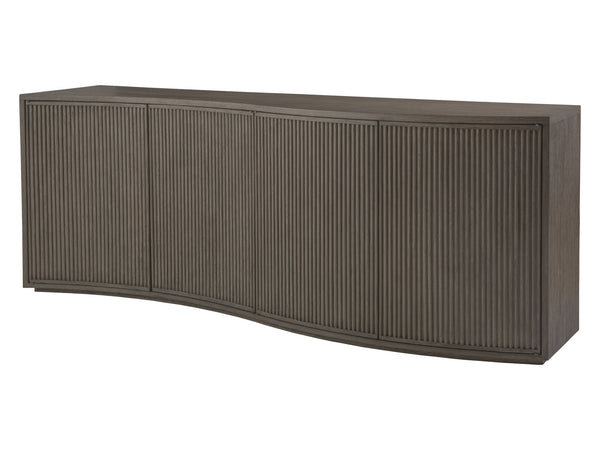 Lexington Artistica Home Mavericks Media Console - Unique Modern Design With Ocean Wave Shape And Fluted Doors For Your Home Gray Wood 2284-907