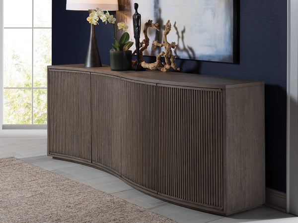 Lexington Artistica Home Mavericks Media Console - Unique Modern Design With Ocean Wave Shape And Fluted Doors For Your Home Gray Wood 2284-907