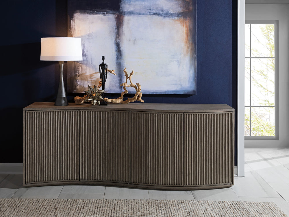 Lexington Artistica Home Mavericks Media Console - Unique Modern Design With Ocean Wave Shape And Fluted Doors For Your Home Gray Wood 2284-907