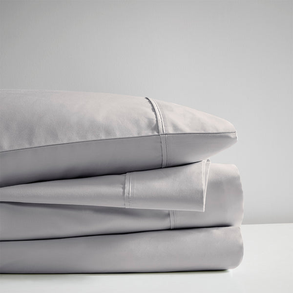 JLA Home Beautyrest - Cooling Cotton Blend Sateen Sheet Set – 4-Piece Moisture-Wicking, 600TC OEKO-TEX Certified for Cooler Nights and Durable Comfort Grey BR20-0994