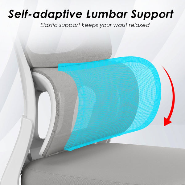 English Elm Office Mesh Ergonomic Chair with Tailored Lumbar Support, Flip Armrests, Breathable Mesh, 350lb Capacity, Adjustable Tilt and Height Grey,White T3623P380867