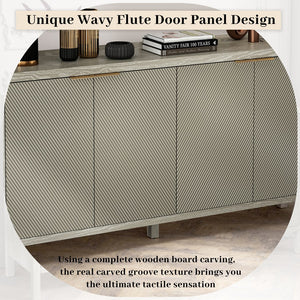 English Elm Sideboard Champagne 59" Modern Wood Buffet Cabinet with 4 Doors, Adjustable Shelves, 220lb Top Capacity W757P203146