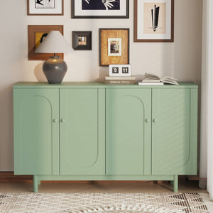 English Elm Stylish 4-Door Intaglio Storage Cabinet with Pine Legs and Solid Wood Pulls, Mid-Century Modern Console Mint Green W757P151918