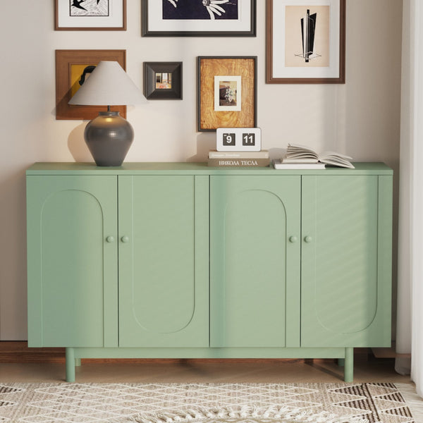 English Elm Stylish 4-Door Intaglio Storage Cabinet with Pine Legs and Solid Wood Pulls, Mid-Century Modern Console Mint Green W757P151918