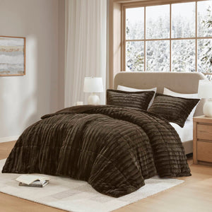 JLA Home Madison Park - Faux Faux Fur Comforter Mini Set with OEKO-TEX Soft Plush Pile, Machine Washable Luxury Warmth Chocolate MP10-3069