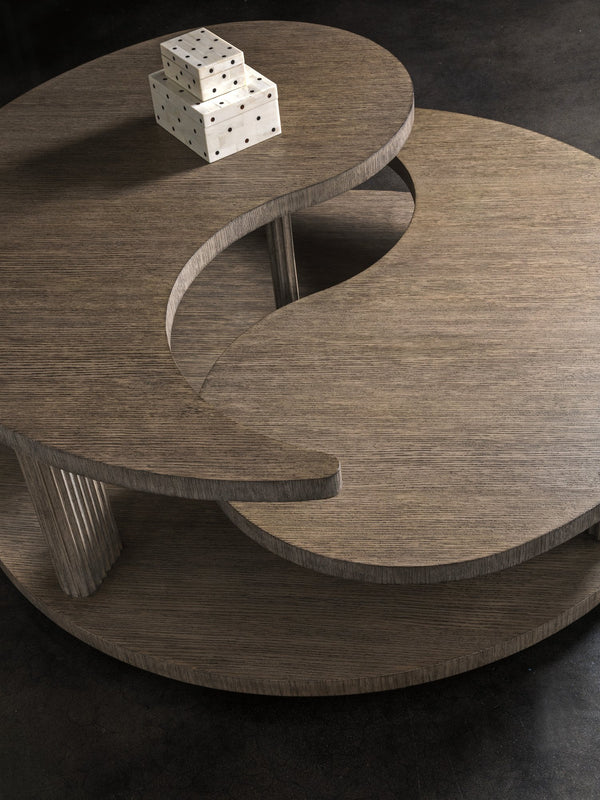Lexington Artistica Home Yin Yang Round Cocktail Table – Modern Tier Design In Cappuccino Gray Oak With Unique Finishes Gray Wood 2285-943