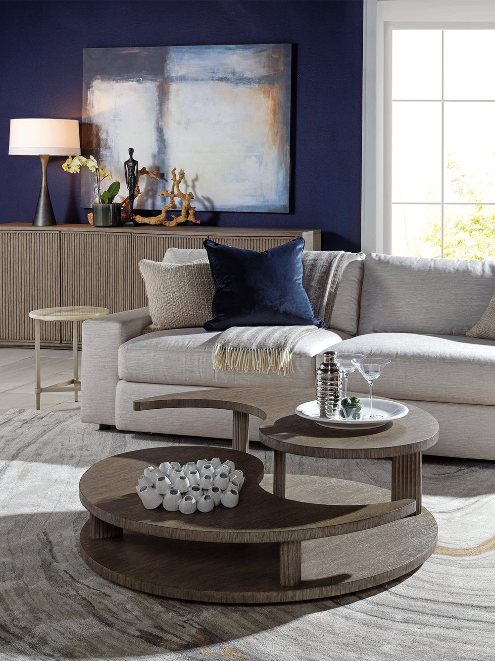 Lexington Artistica Home Yin Yang Round Cocktail Table – Modern Tier Design In Cappuccino Gray Oak With Unique Finishes Gray Wood 2285-943