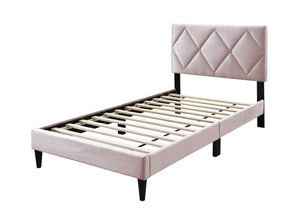 English Elm Twin Velvet Upholstered Bed with Adjustable Headboard, Diamond Tufted Design & 12-Slat Support System Light Pink 46 L x 29 W x 6 H B011P190166
