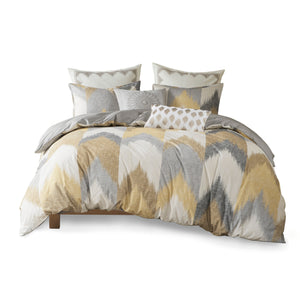 English Elm Full/Queen Alpine Duvet Cover Mini Set — 200TC Cotton Ikat Chevron, OEKO‑TEX, Antimicrobial, Button Closure B03596520