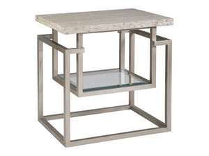 Lexington Artistica Home Theo Rectangular End Table – Contemporary Design With Unique White Travertine Top And Iron Base Champagne Wood 2286-955