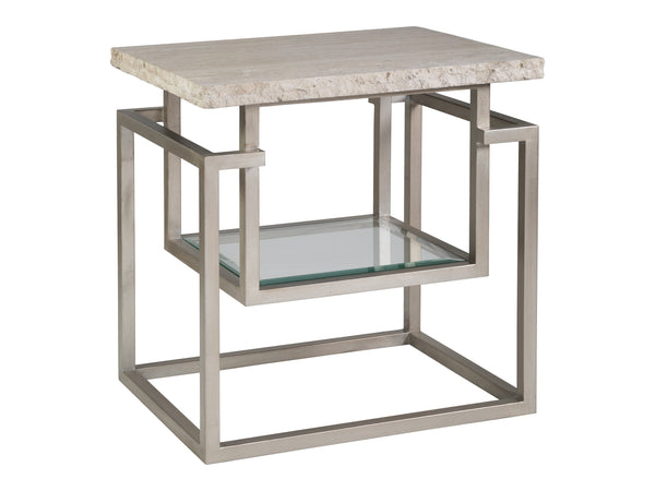 Lexington Artistica Home Theo Rectangular End Table – Contemporary Design With Unique White Travertine Top And Iron Base Champagne Wood 2286-955