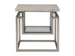 Lexington Artistica Home Theo Rectangular End Table – Contemporary Design With Unique White Travertine Top And Iron Base Champagne Wood 2286-955