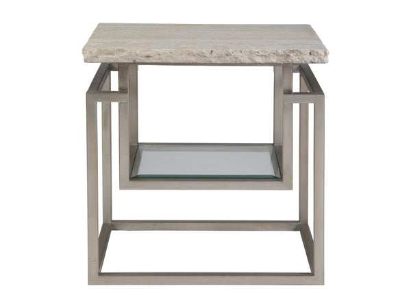 Lexington Artistica Home Theo Rectangular End Table – Contemporary Design With Unique White Travertine Top And Iron Base Champagne Wood 2286-955
