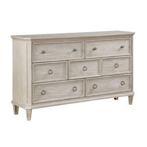 English Elm Traditional Leander 66" 7-Drawer Dresser Light Brown Oak Veneer with Weathered Nickel Ring Pulls and Molding B011P207858