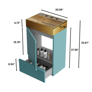 English Elm Gada 20" Aquamarine Bathroom Vanity With Gold Stainless Steel Sink - Modern Freestanding Design W1865S00095