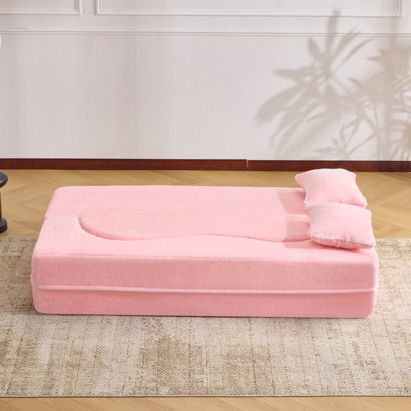 English Elm 71-inch plush folding sofa bed with high-density foam, faux fur futon convertible for guests and yoga Pink W1829P362300