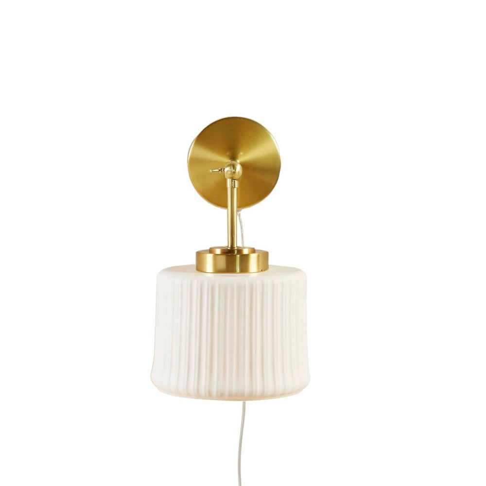 English Elm White Ceramic Wall Sconce Gold Adjustable Swing Arm, Porcelain Shade, 12.5"H, Modern Glam Light Fixture B035P264534