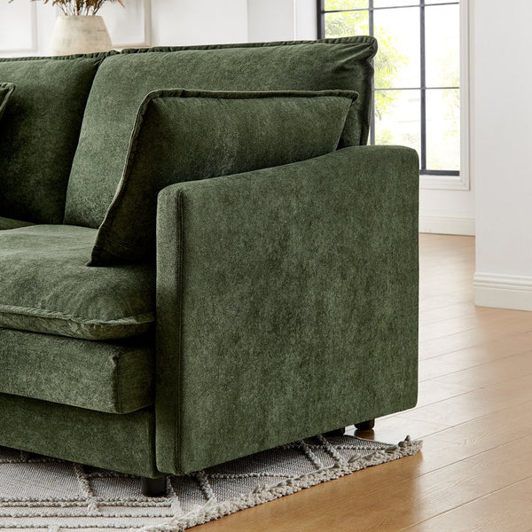 English Elm Modern Sectional Convertible Sofa with Ottoman, Oversized L-Shaped 4-Seater Towel Fabric Comfort Green W1413S00081