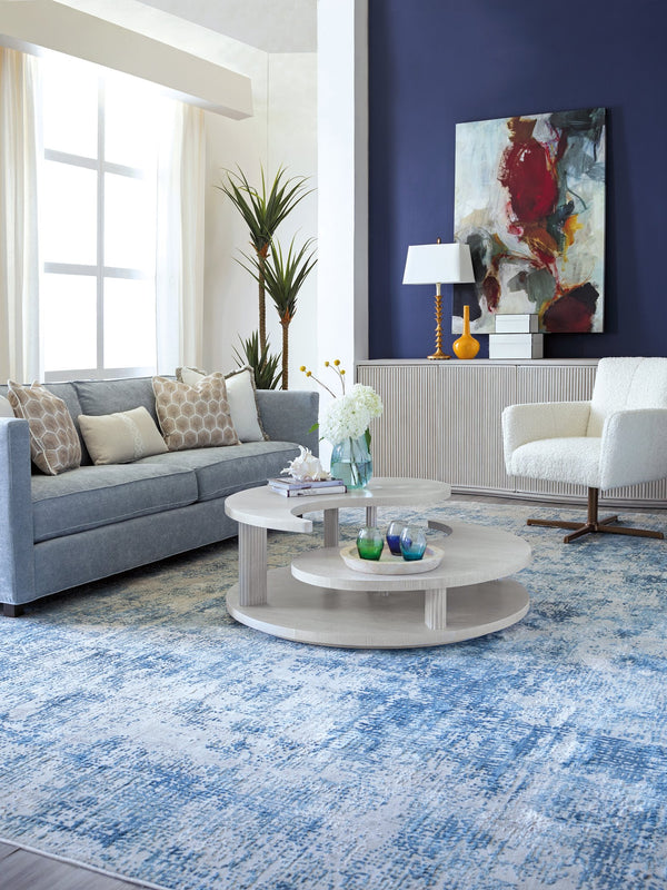 Lexington Artistica Home Misty Gray Yin Yang Cocktail Table - Elegant Modern Design With Unique Fluted Posts And Tiered Style Misty White Gray Wood 2287-943