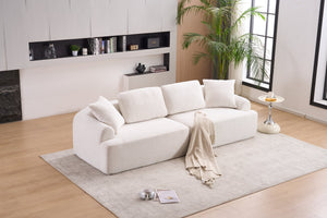 English Elm LY-024 Beige Compression Sofa 4-Seater Deep Seat Crochet Yarn Fabric Foam+Spring Breathable Comfort W2231S00014