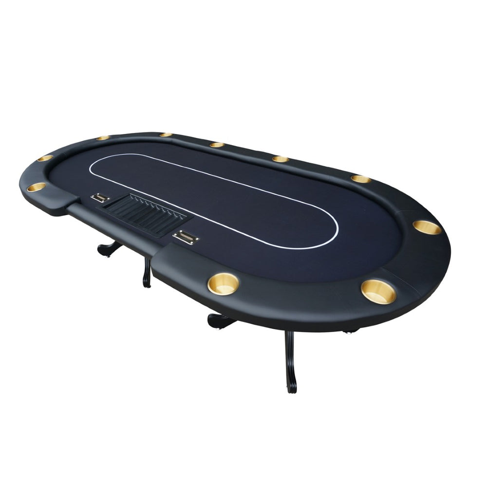 English Elm 96" Oval Poker Table Seats 10 with Waterproof Felt Padded Rail and Dealer Station Black W2748S00027