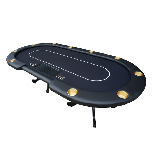English Elm 96" Oval Poker Table Seats 10 with Waterproof Felt Padded Rail and Dealer Station Black W2748S00027
