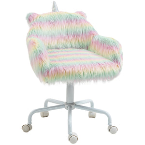 English Elm HOMCOM Plush Fluffy Unicorn Office Chair with Mid-Back, Armrests, Adjustable Height & 5-Star Wheels W2225P173829