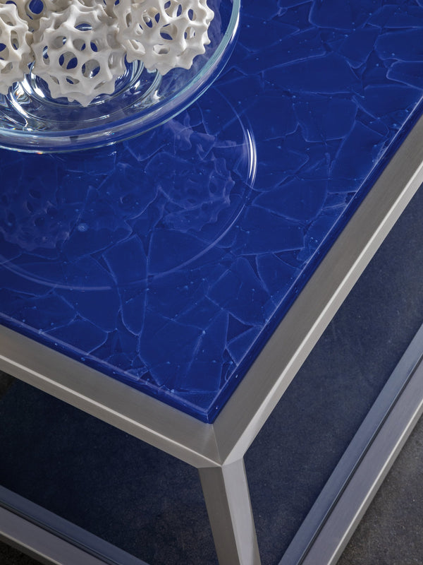 Lexington Artistica Home Ultramarine Cocktail Table - Unique Mixed Media Design With Stunning Glass Top And Steel Base Stainless Steel Wood 2288-945c