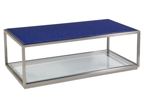 Lexington Artistica Home Ultramarine Cocktail Table - Unique Mixed Media Design With Stunning Glass Top And Steel Base Stainless Steel Wood 2288-945c