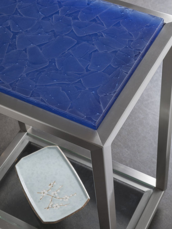 Lexington Artistica Home Ultramarine Spot Table - Stunning Glass Top With Unique Blue Hues And Brushed Stainless Steel Base Stainless Steel Wood 2288-950