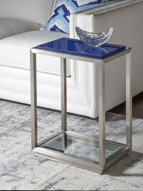 Lexington Artistica Home Ultramarine Spot Table - Stunning Glass Top With Unique Blue Hues And Brushed Stainless Steel Base Stainless Steel Wood 2288-950
