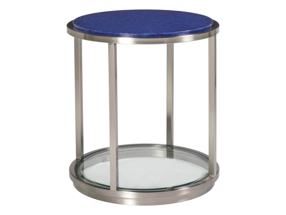Lexington Artistica Home Ultramarine Contemporary Round End Table With Unique Glass Top And Stylish Brushed Steel Base Stainless Steel Wood 2288-953