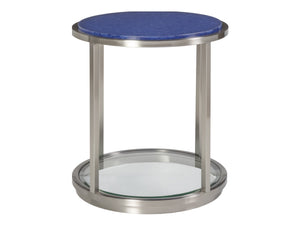Lexington Artistica Home Ultramarine Contemporary Round End Table With Unique Glass Top And Stylish Brushed Steel Base Stainless Steel Wood 2288-953