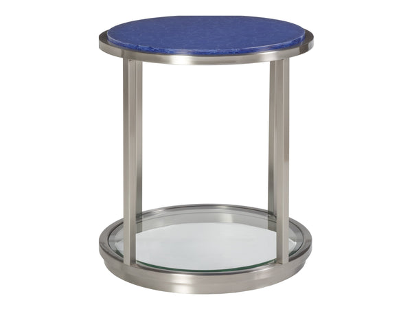 Lexington Artistica Home Ultramarine Contemporary Round End Table With Unique Glass Top And Stylish Brushed Steel Base Stainless Steel Wood 2288-953