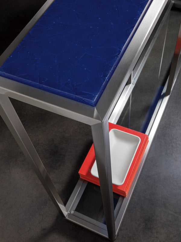 Lexington Artistica Home Ultramarine Console Table - Unique Glass Top With Stunning Blue Shades And Stainless Steel Elegance Stainless Steel Wood 2288-966