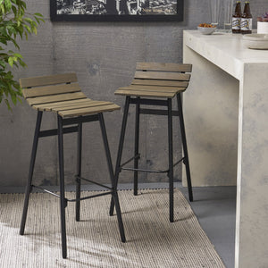 English Elm Christopher Knight Home® - NORDIC Camron 35" Wooden Barstool Set of 2 – Gray Acacia Seat with Black Iron Legs, Industrial Elegance 65564.00GRY