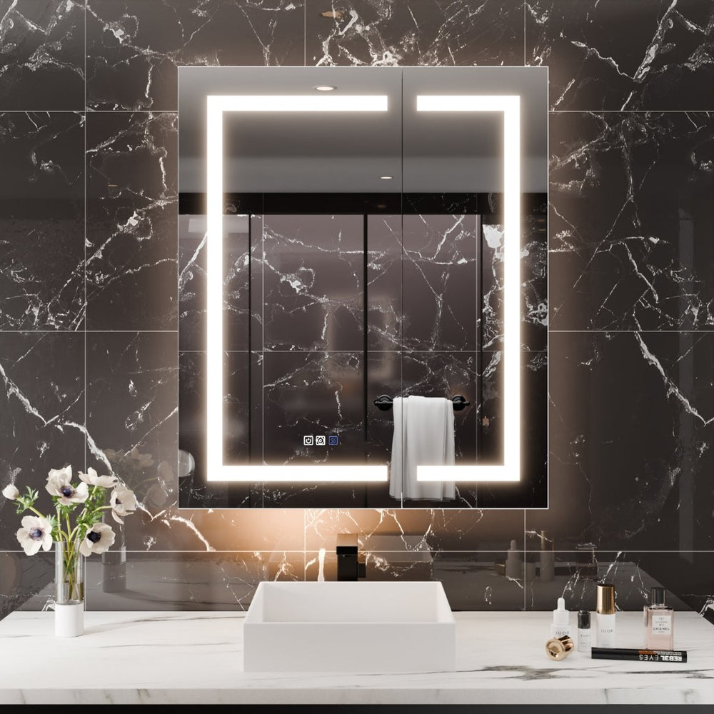 English Elm Smart Led Medicine Cabinet with Anti-fog Mirror Gfci Outlet and Blum Hinges 30x36 W637P382877