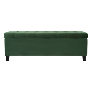 English Elm Upholstered Boucle Storage Bench Flip Top Lid Rubberwood Legs Bedroom Entryway Seating Retro Green N779P395018G