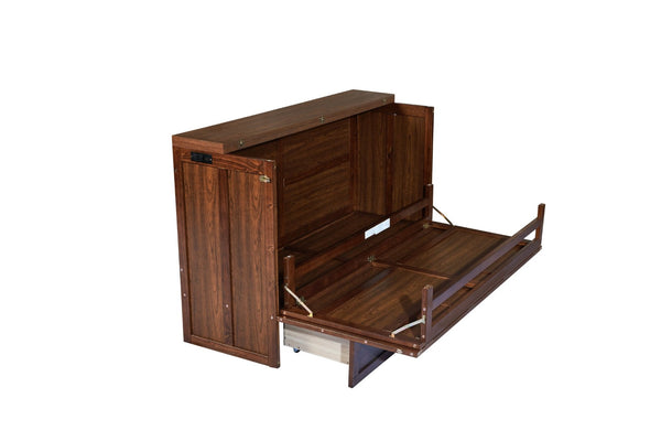 English Elm Murphy Cabinet Queen Bed Solid Pine Frame with Built-in Charging Station for Guest Rooms Walnut W504S00165