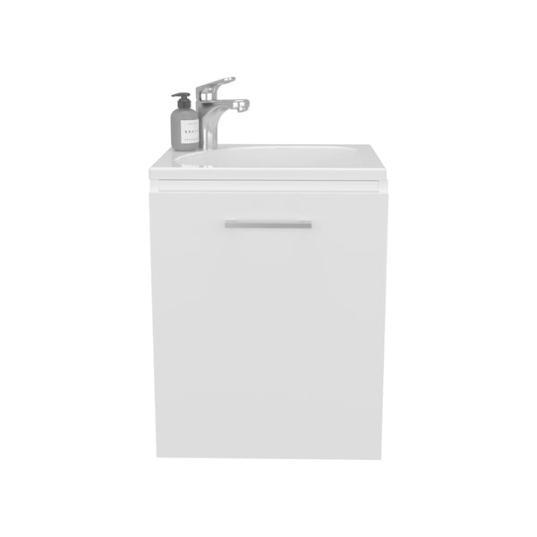 English Elm Bathroom Sleek Single-Door Vanity with Integrated Sink — Modern Minimalist Engineered Wood Storage, Durable & Eco-Friendly White 24.4 L x 20.4 W x 11.02 H B097P296812