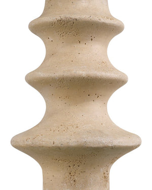 Currey & Company Rollins Accent Table: Timeless Elegance Meets Modern Design With Faux Travertine & Fluted Pedestal Ivory Composite Concrete 3000-0321-currey-company