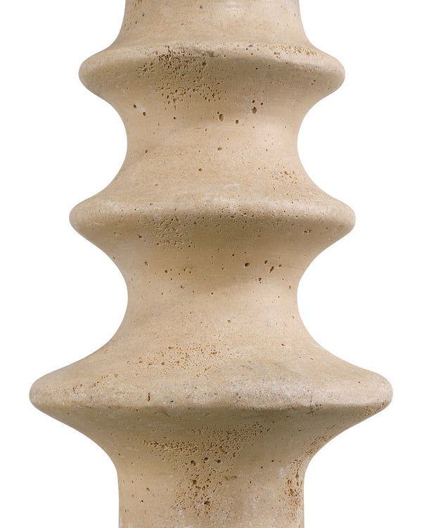Currey & Company Rollins Accent Table: Timeless Elegance Meets Modern Design With Faux Travertine & Fluted Pedestal Ivory Composite Concrete 3000-0321-currey-company
